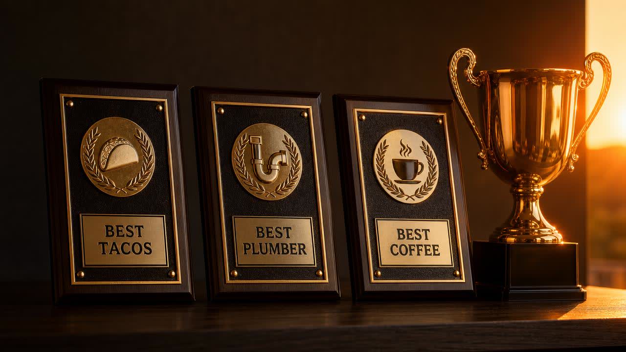 Best of Katy award plaques and trophy for winning businesses